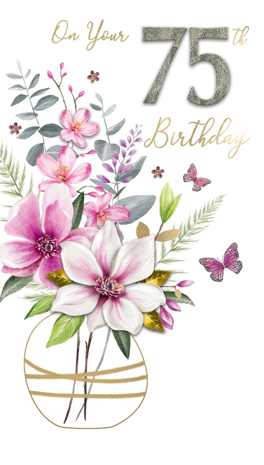 75th Birthday Card Vase of Flowers - Highworth Emporium