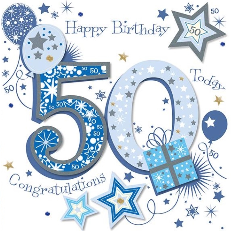 8x8 Large Talking Pictures 50th Birthday Blue Card - Highworth Emporium