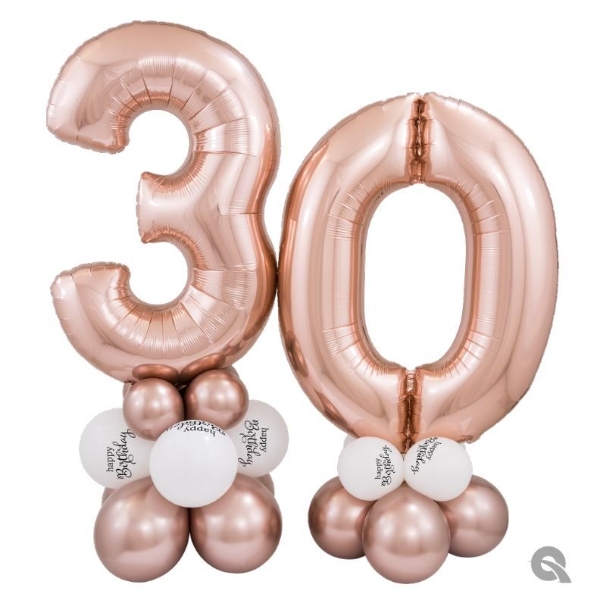 Birthday Balloons Age 30 Rose Gold Large Numbers Double Super - Highworth Emporium