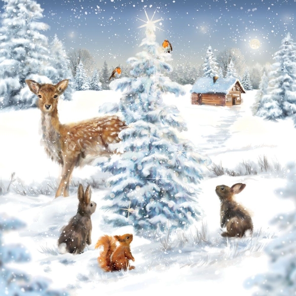Christmas Card - Animals Around a Xmas Tree - Highworth Emporium