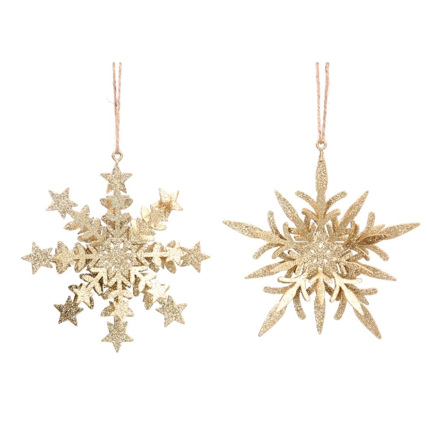 Gisela Graham Gisela Graham Luxury Gold Diamanté Snowflake Hanging Christmas Tree Decoration 