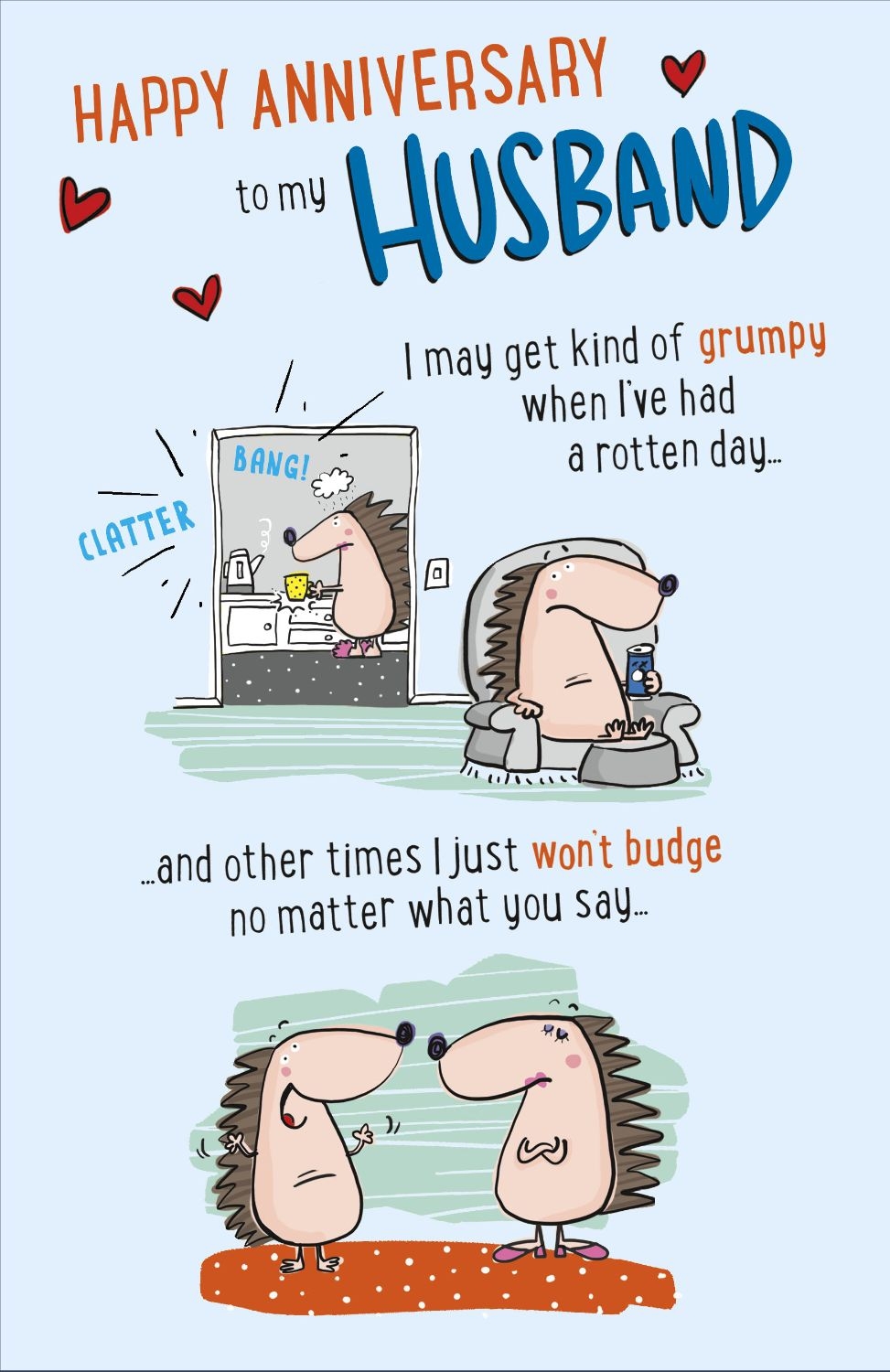 Husband Anniversary Card Hedgehogs Grumpy Wife Loving Husband 