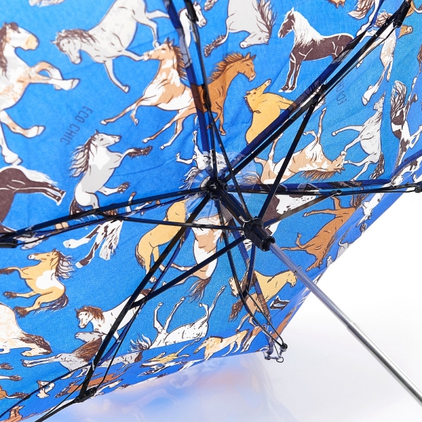 Eco-Chic Foldable Compact Manual Mini Umbrella Durable Country Horses Blue 