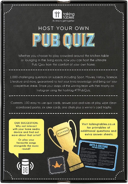 HOST YOUR OWN PUB QUIZ PARTY GAME Cards Answer Pads Scoreboard Trophy Family Fun