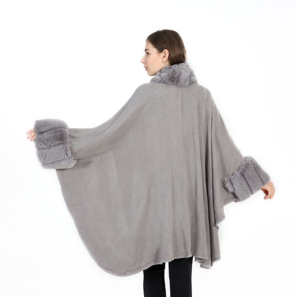 Winter Poncho Cape With Faux Fur Centre And Cuffs Silver Grey - Highworth  Emporium
